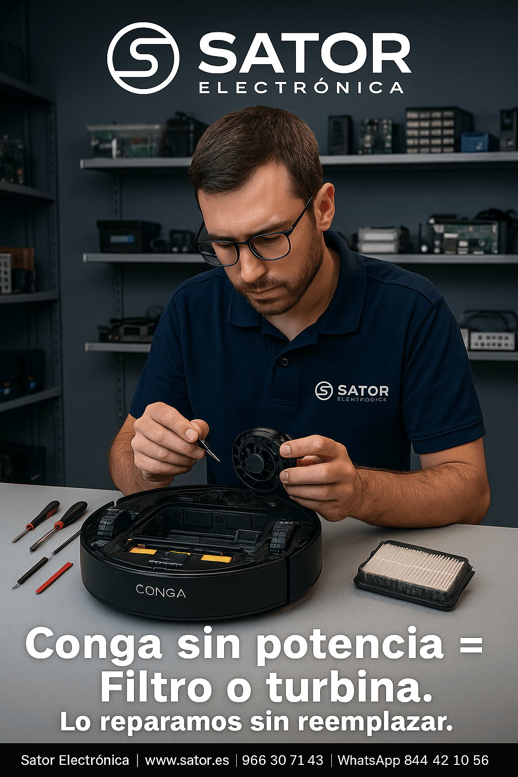 Conga que no aspira = filtro obstruido o turbina dañada. ¡Reparamos sin reemplazar!