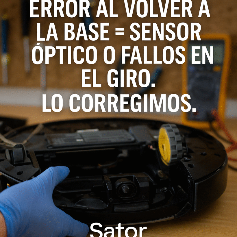 Error al volver a la base = sensor óptico o fallos en el giro. Lo corregimos.
