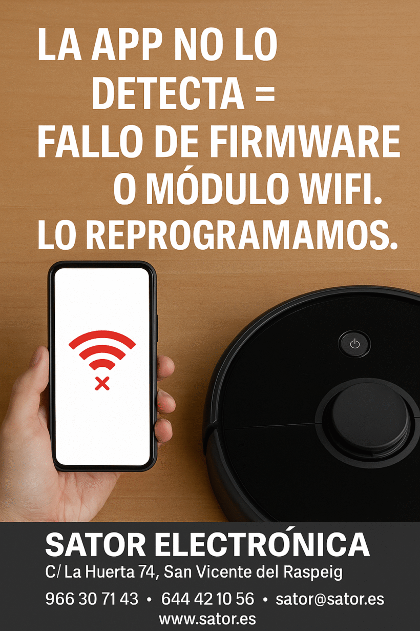 La app no lo detecta = fallo de firmware o módulo WiFi. Lo reprogramamos.