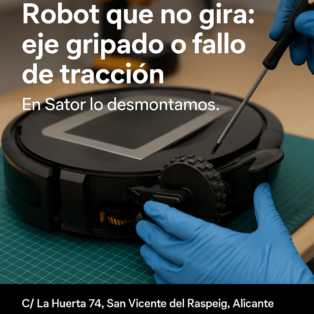 Robot que no gira eje gripado o fallo de tracción. En Sator lo desmontamos.