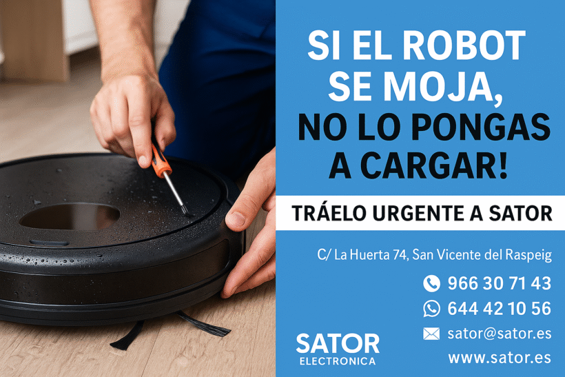 Si el robot se moja, ¡no lo pongas a cargar! Tráelo urgente al taller.
