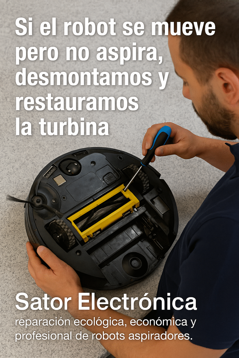 Si el robot se mueve pero no aspira, desmontamos y restauramos la turbina.