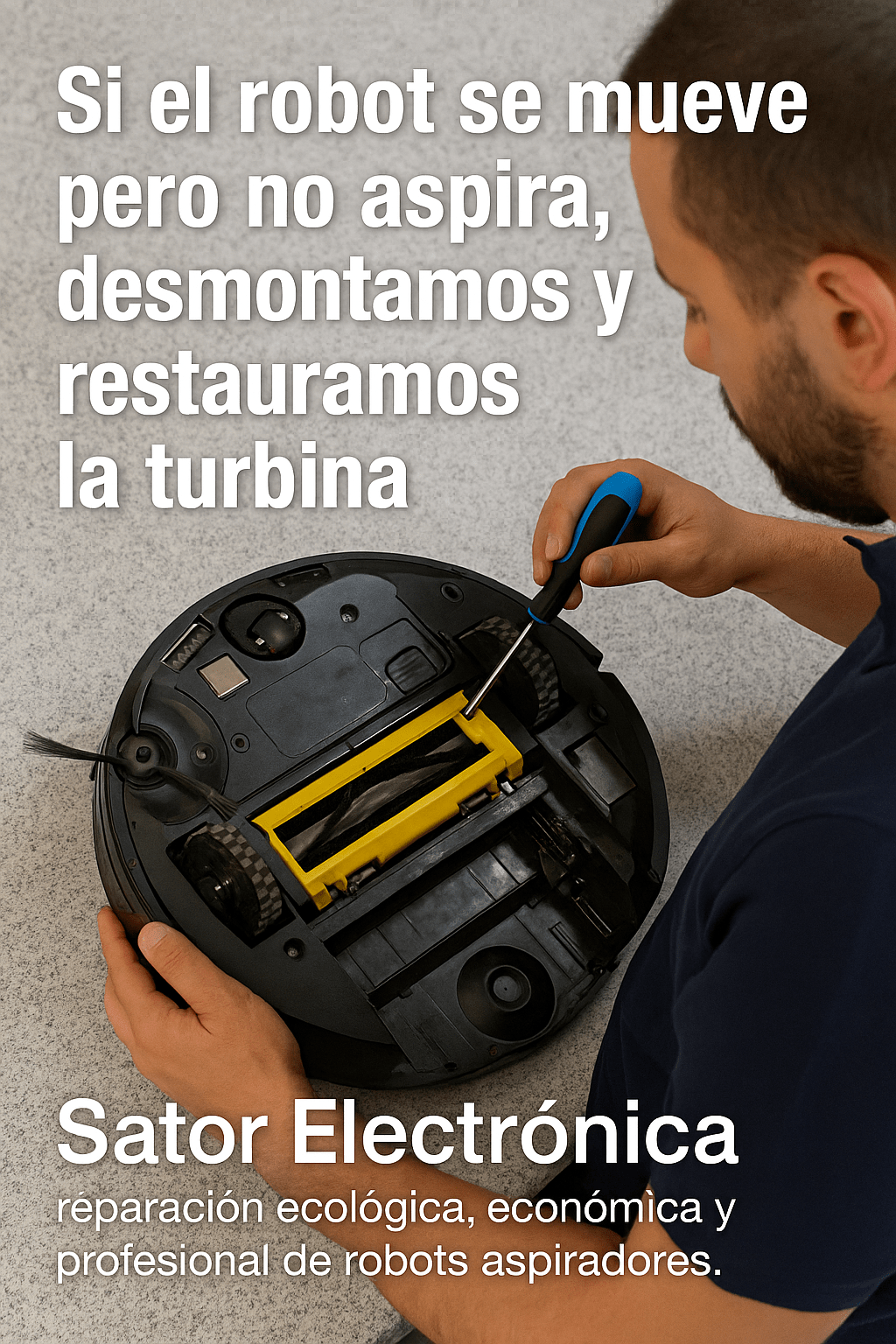 Si el robot se mueve pero no aspira, desmontamos y restauramos la turbina.