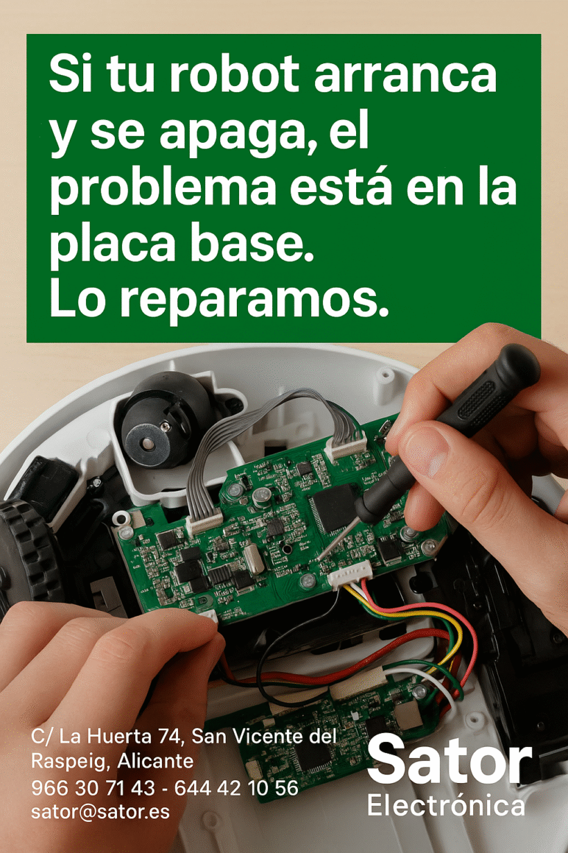 Si tu robot arranca y se apaga, el problema está en la placa base. Lo reparamos.